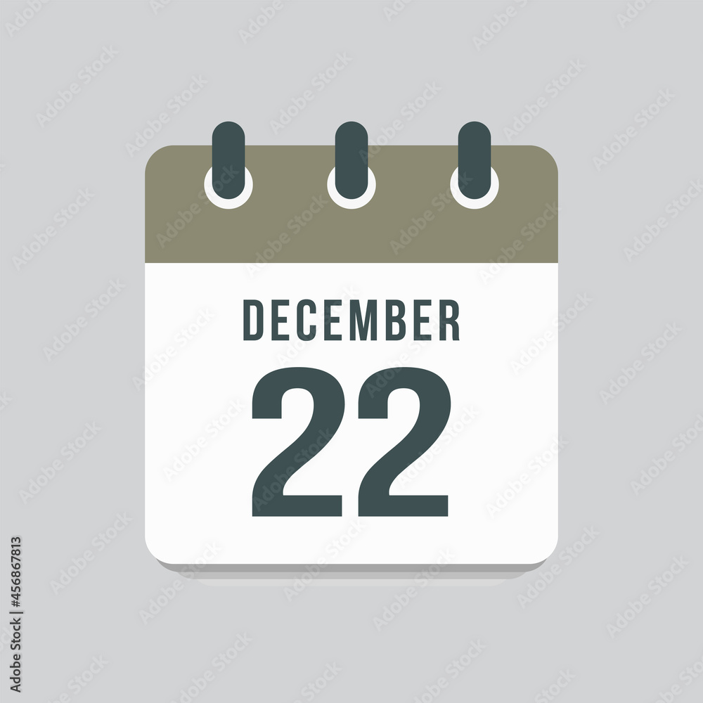 Icon day date 22 Decermber, template calendar page Icon day date 22 Decermber, template calendar page