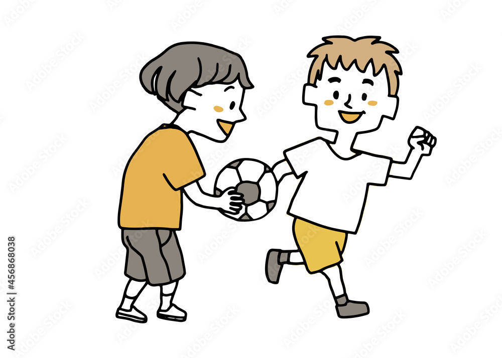 サッカーをしている二人の男の子