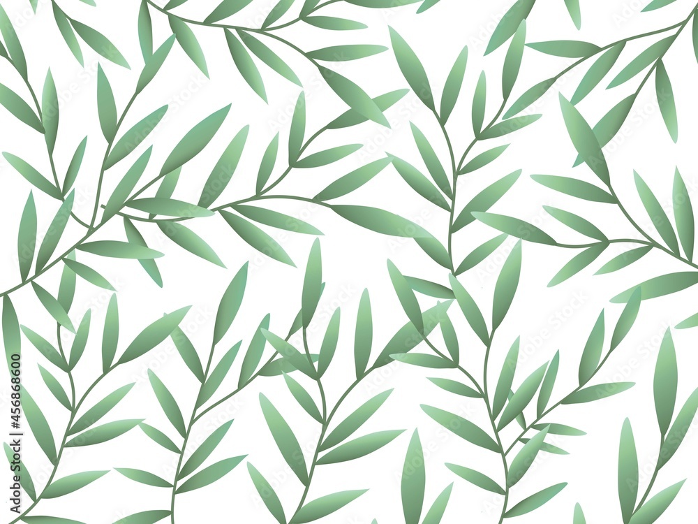 Green leaf vector pattern. Green plant  vector stylish pattern on white background. 