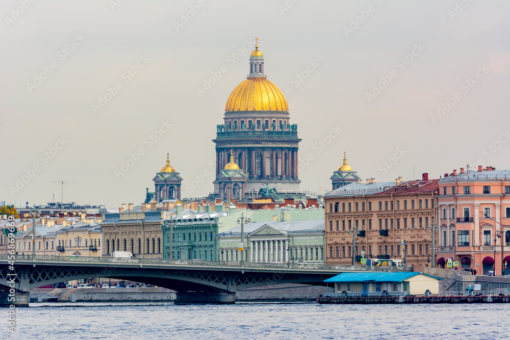 English embankment and dome of St. Isaac's Cathedral, Saint Petersburg, Russia
