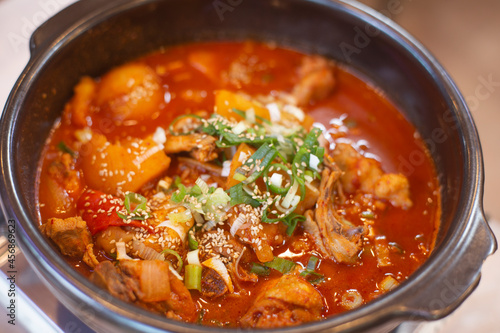 Delicious Braised Spicy Chicken in a hot pot.
