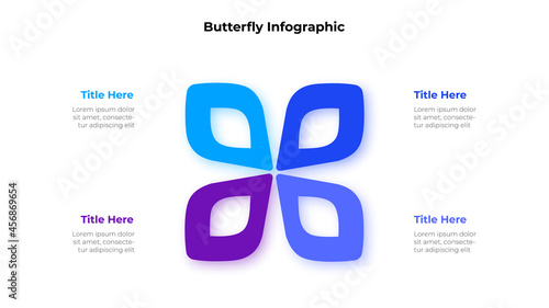 Butterfly diagram with 4 options. Concept of four steps processes. Simple infographic design template. Creative vector illustration for presentation