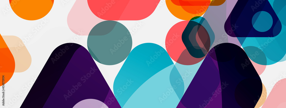 Fototapeta premium Color bubbles and rounded geometric shapes on white. Vector geometric minimal abstract background for wallpaper, banner, background, landing page