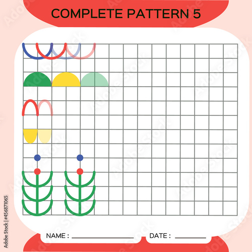 Repeat Pattern, Pazzle. Copy Picture. Special for preschool kids. Printable Kids Worksheet for practicing fine motor skills. Learn colors. Attention Exercise. Teachers Resources. Red.