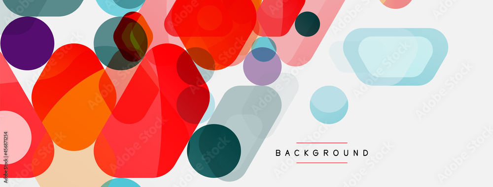 Color bubbles and rounded geometric shapes on white. Vector geometric minimal abstract background for wallpaper, banner, background, landing page Color bubbles and rounded geometric shapes on white. Vector geometric minimal abstract background for wallpaper, banner, background, landing page