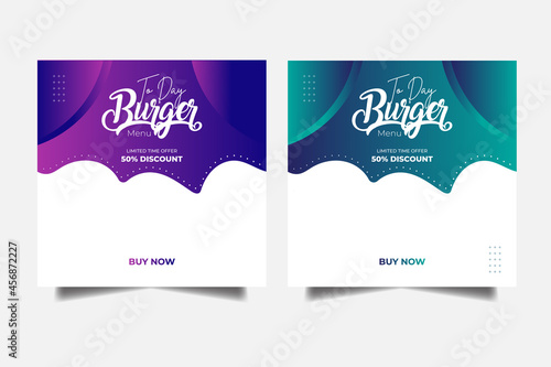 Restaurant or food menu social media post template set Premium Psd. burger pizza food menu green red chicken banner template