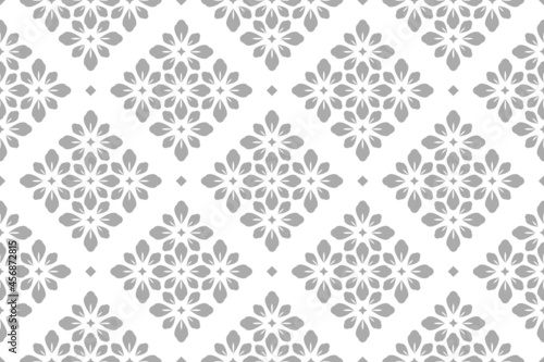 Flower geometric pattern. Seamless vector background. White and gray ornament. Ornament for fabric, wallpaper, packaging. Decorative print.