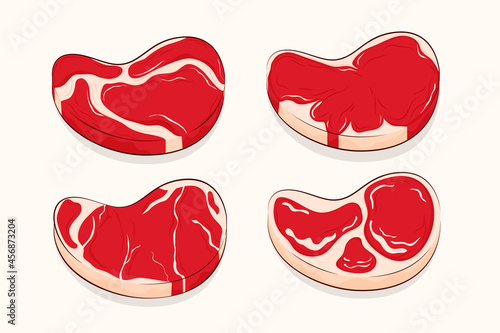 Collection of fried steaks. Beef tenderloin. Pork knuckle. Slice of steak, fresh meat. Uncooked pork chop