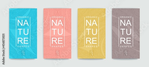 Set of covers with pattern of organic lines and shapes. Natural texture of vegetative lines. Minimalistic trendy style. Vector templates