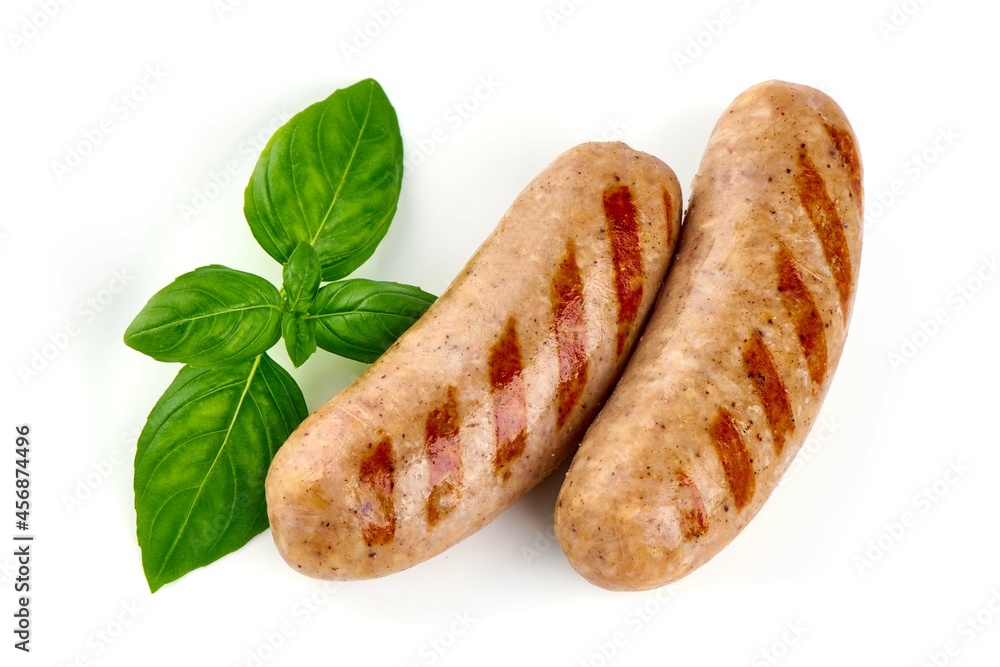 Roasted bbq sausages, isolated on white background. Roasted bbq sausages, isolated on white background.