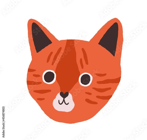 Cute cats face. Head of feline animal. Funny kitty muzzle with lovely sweet eyes. Adorable kittens snout. Pets portrait in doodle style. Flat vector illustration isolated on white background