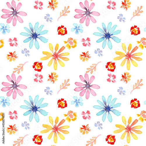 seamless pattern of watercolor air flowers. painted on paper with watercolors