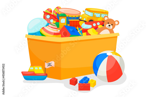 Box with children's toys. Cartoon style. Isolated on a white background. Vector illustration