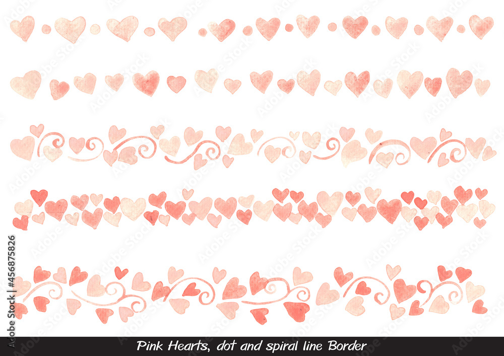 Abstract pink hearts and ivy black line border watercolor for decoration on wedding and Valentine's day festival.