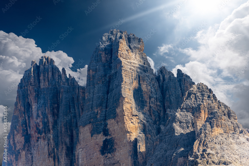 Drei Zinnen or Tre Cime di Lavaredo (three peaks of Lavaredo), north face, the famous mountain peaks of the Dolomites, UNESCO world heritage site, Trentino-Alto Adige and Veneto, Italy, Europe.