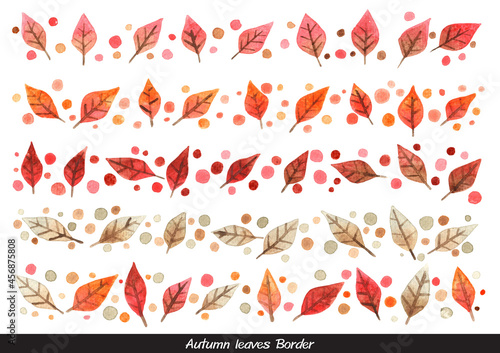 Autumn leaves and bubble dots watercolor border for decoration on natural concept and Autumn season.