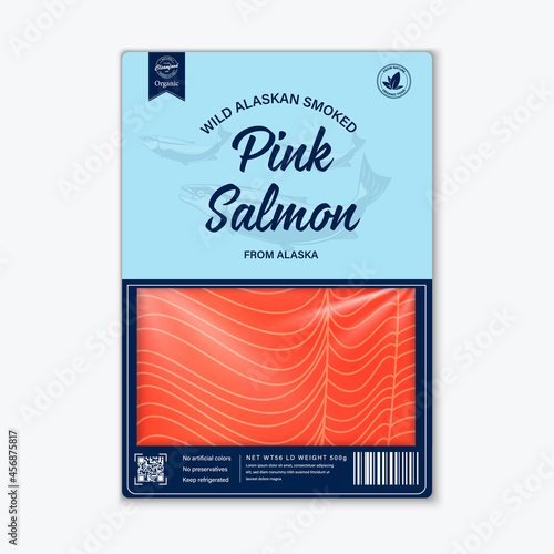 Flat style fish packaging design, Vector Pink salmon fish silhouettes