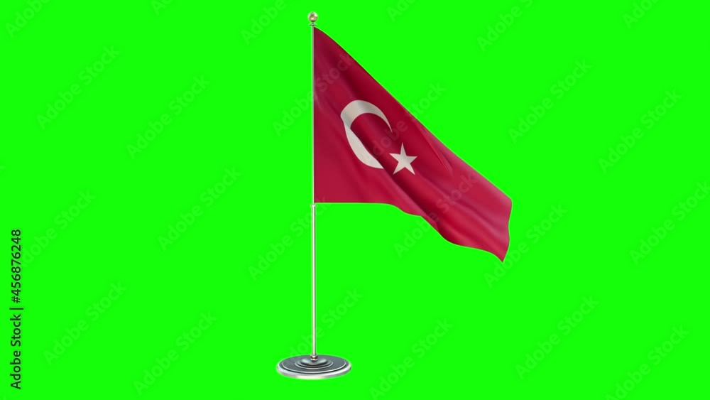 Turkey 3D Illustration Of The Waving flag On a Pole With Chroma key Turkey 3D Illustration Of The Waving flag On a Pole With Chroma key