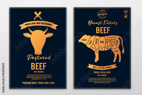 Beef, Cow logo. Fresh Beef trendy logo, emblem, poster with Cow Head. Graphic template for barbecue, steak house