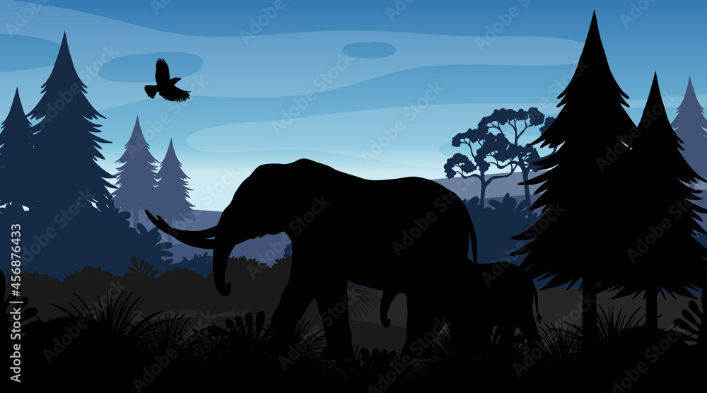 Silhouette forest landscape background Silhouette forest landscape background