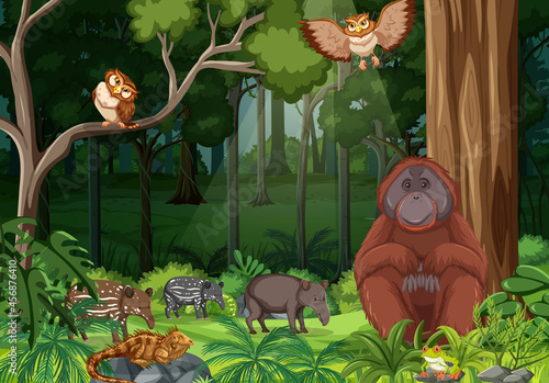 Wild animals in forest landscape background