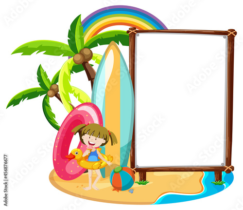 Empty banner template in beach scene isolated
