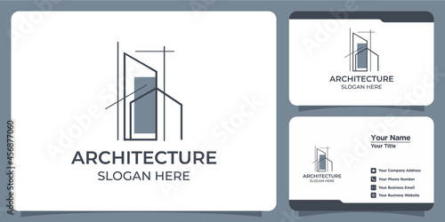 Set of elegant minimalist architectural logos and business cards