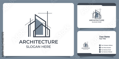 Set of elegant minimalist architectural logos and business cards
