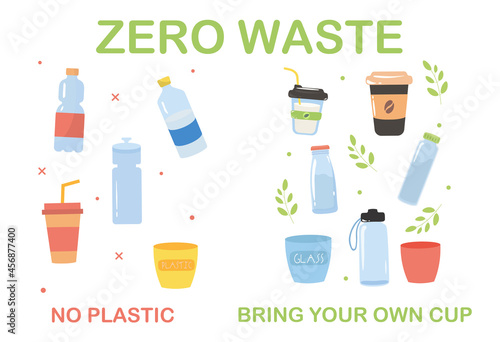 Zero waste concept. Plastic recycling, care for nature, ecology. Correct use of waste. Correct message, purity. Graphic element for website. Cartoon vector illustration isolated on white background