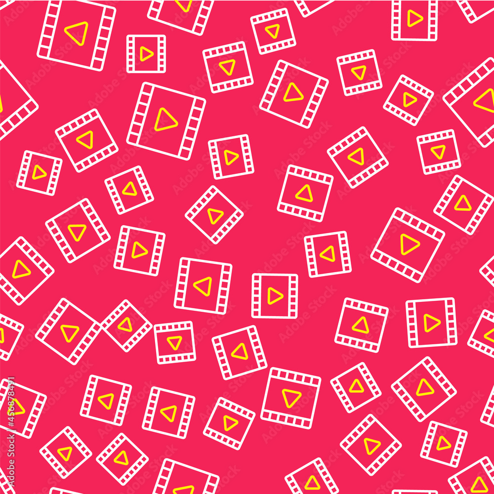 Line Play Video icon isolated seamless pattern on red background. Film strip with play sign. Vector Line Play Video icon isolated seamless pattern on red background. Film strip with play sign. Vector