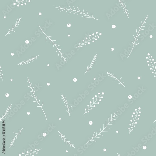 Floral Seamless pattern texture with berries, twigs and sprigs.