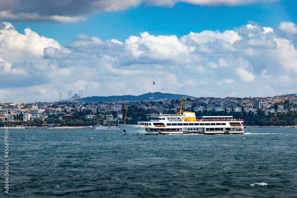Ferry sail on Bosporus strait. Istanbul. Turkey