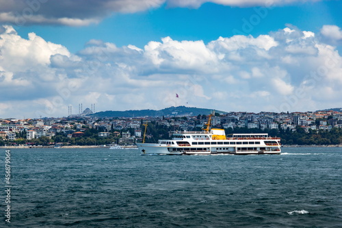 Ferry sail on Bosporus strait. Istanbul. Turkey