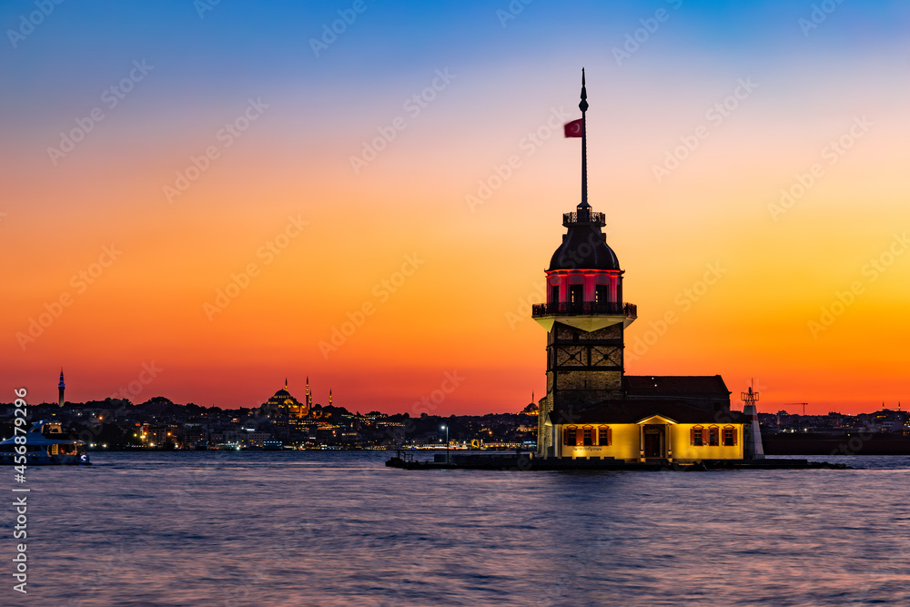 Sunset over Bosphorus with famous Maiden's Tower. Istanbul, Turkey Sunset over Bosphorus with famous Maiden's Tower. Istanbul, Turkey