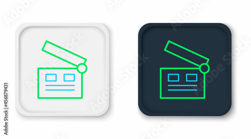 Line Movie clapper icon isolated on white background. Film clapper board. Clapperboard sign. Cinema production or media industry. Colorful outline concept. Vector