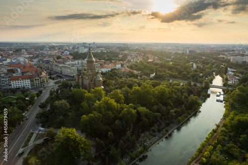 Photography Timisoara Romania aerial drone view of cathedral and city center