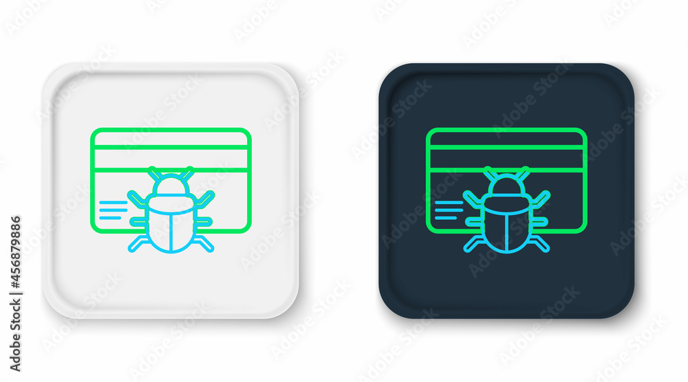 Fototapeta premium Line System bug in credit card icon isolated on white background. Code bug concept. Bug in the system. Bug searching. Colorful outline concept. Vector