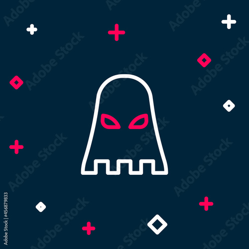 Line Executioner mask icon isolated on blue background. Hangman, torturer, executor, tormentor, butcher, headsman icon. Colorful outline concept. Vector