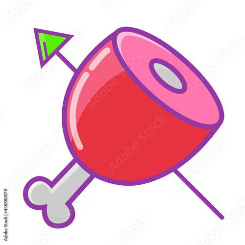 Paleo Diet Icon Flat Color Vector Design. Ham With Arrow Icon for Graphic resource, Logo, and Symbol. EPS 10 Editable Stroke