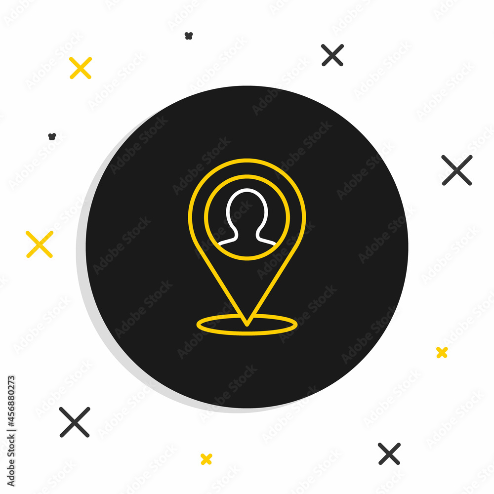 Line Map marker with a silhouette of a person icon isolated on white background. GPS location symbol. Colorful outline concept. Vector Line Map marker with a silhouette of a person icon isolated on white background. GPS location symbol. Colorful outline concept. Vector