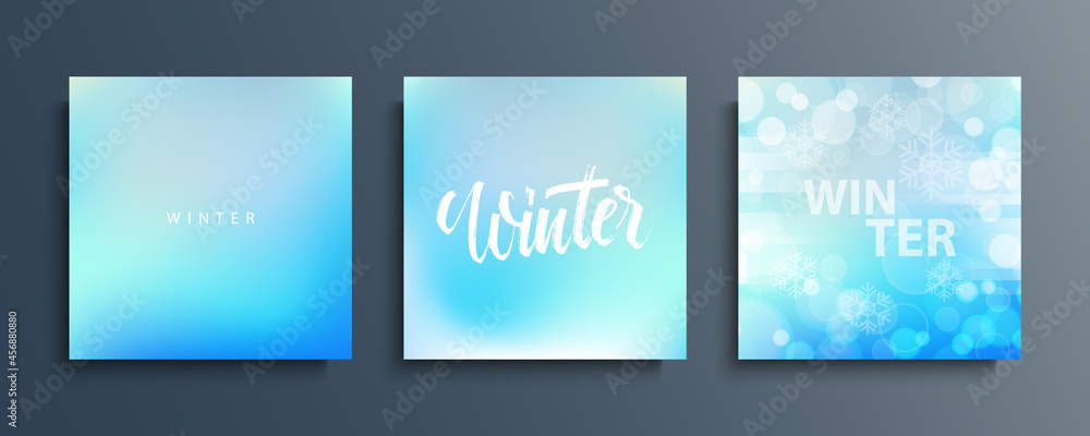 Winter blurred backgrounds set with hand drawn lettering. Winter season collection. Vector illustration. Winter blurred backgrounds set with hand drawn lettering. Winter season collection. Vector illustration.