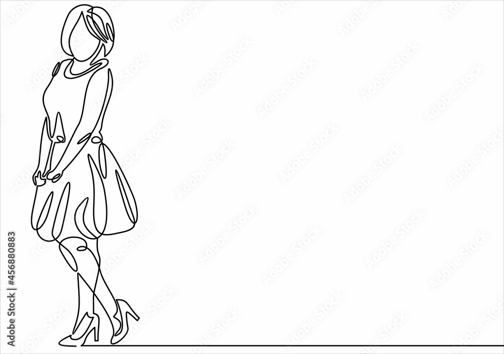 beautiful young woman with high heels-continuous line drawing