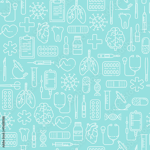 Seamless pattern with outline medical icons	
