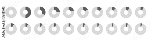 Segmented circles set isolated on a white background. Fraction big set, of wheel diagrams. Various number of sectors divide the circle on equal parts.