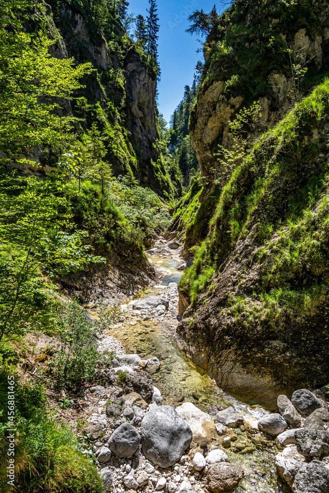 The wild-romantic Almbachklamm in the Berchtesgaden Land is a popular excursion destination in Bavaria, Germany