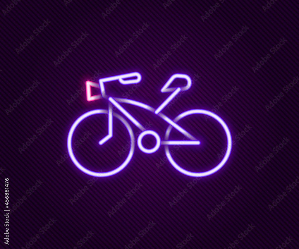 Glowing neon line Bicycle icon isolated on black background. Bike race. Extreme sport. Sport equipment. Colorful outline concept. Vector Glowing neon line Bicycle icon isolated on black background. Bike race. Extreme sport. Sport equipment. Colorful outline concept. Vector