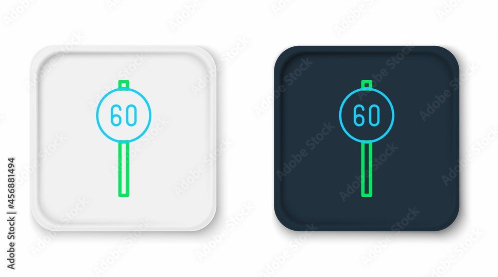Line Speed limit traffic sign 60 km icon isolated on white background. Colorful outline concept. Vector Line Speed limit traffic sign 60 km icon isolated on white background. Colorful outline concept. Vector