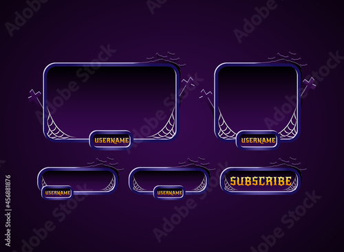 halloween twitch stream panels overlay design with spider web, cross, and bat silhouette