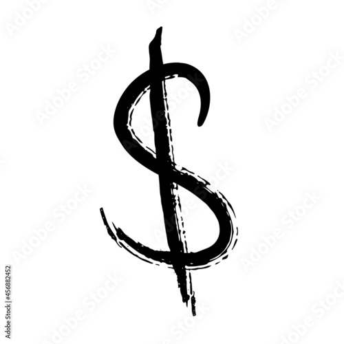 Black hand drawn dollar grunge in grunge style on white