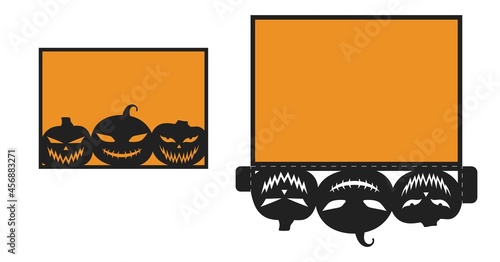 Scary halloween party laser cutting invitation card template. Paper cut out silhouette for plotter and silk screen printing. Vector stock illustration.